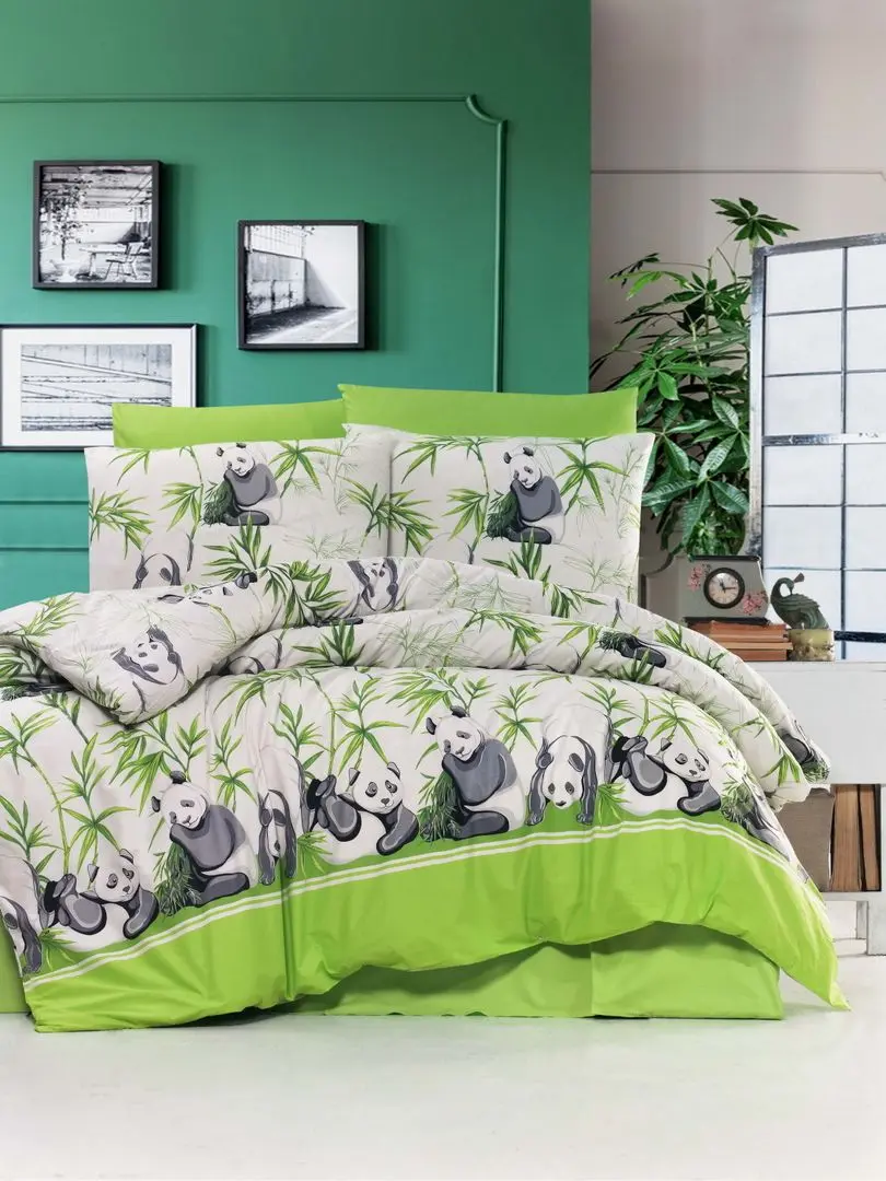 Постельное белье Cottony Panda Verde Poplin Euro