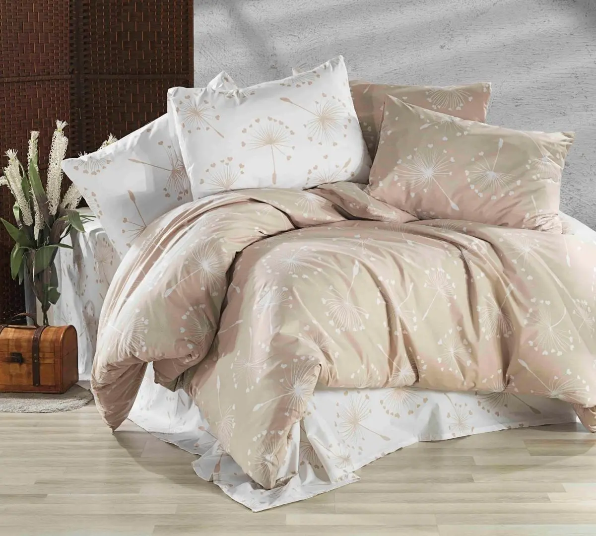 Постельное белье Cottony Papadie cu Inimioare Euro (Beige)