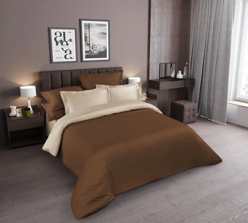 Постельное белье Cottony Satin de Lux Brown/Ivory Uniton Euro