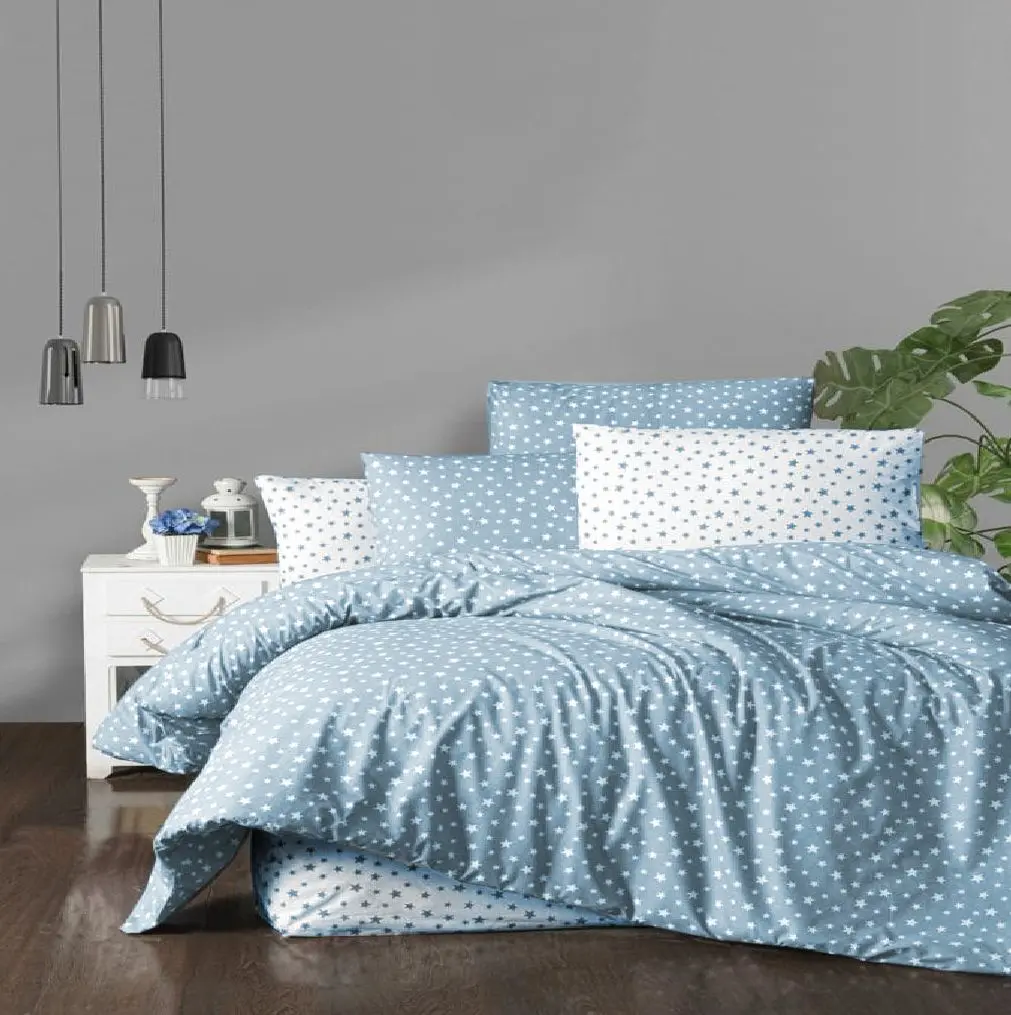 Постельное белье Cottony Stelute 1P (White/Blue)