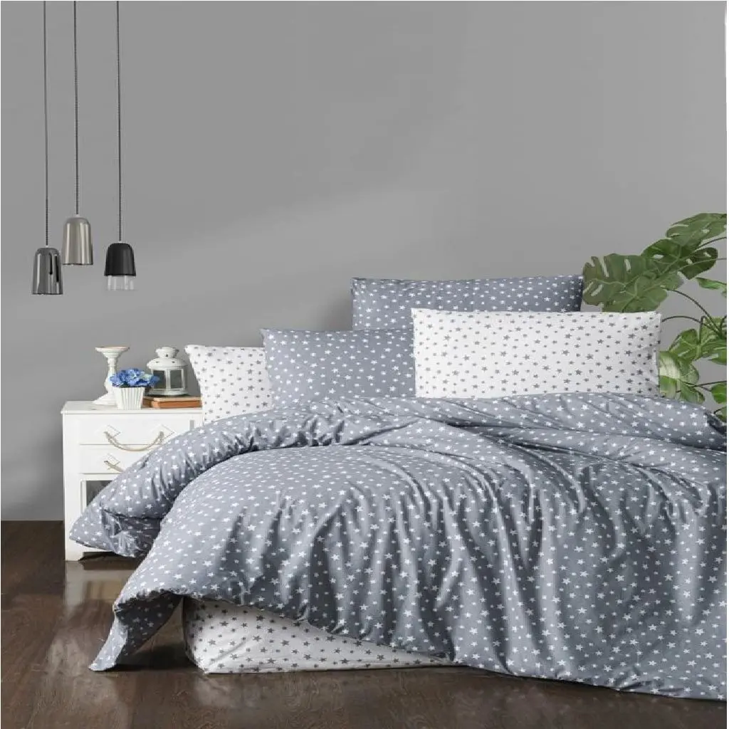 Lenjerie de pat Cottony Stelute 1P (White/Grey)