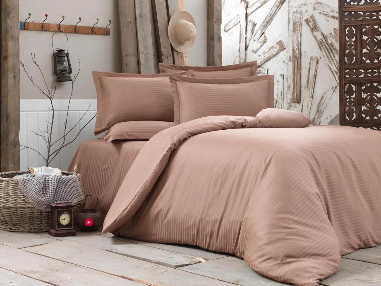 Lenjerie de pat Cottony Stripe Satin de Lux Brown Euro