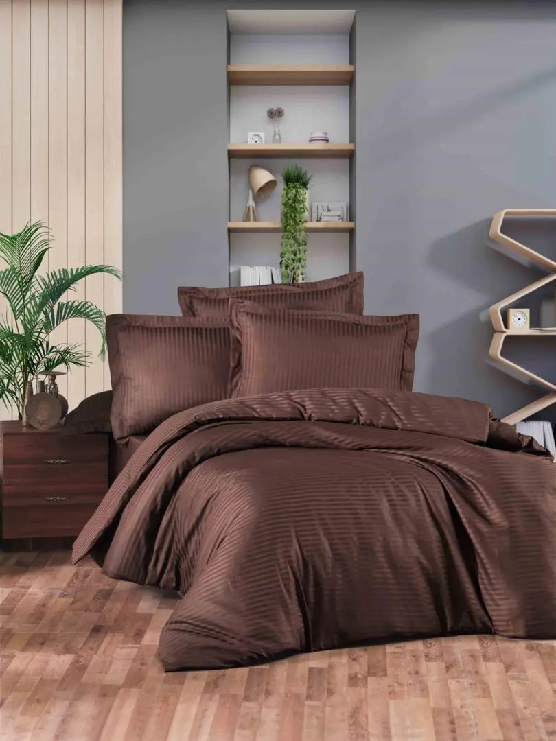 Постельное белье Cottony Stripe Satin de Lux Dark Brown Euro