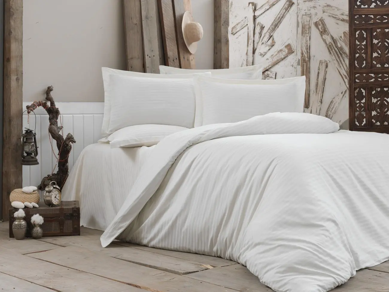 Постельное белье Cottony Stripe Satin de Lux Ivory №2 Euro