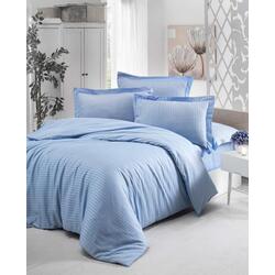 Lenjerie de pat Cottony Stripe Satin de Lux Light Blue Euro