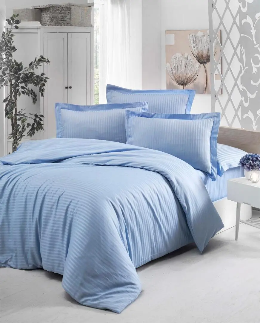 Lenjerie de pat Cottony Stripe Satin de Lux Light Blue Euro