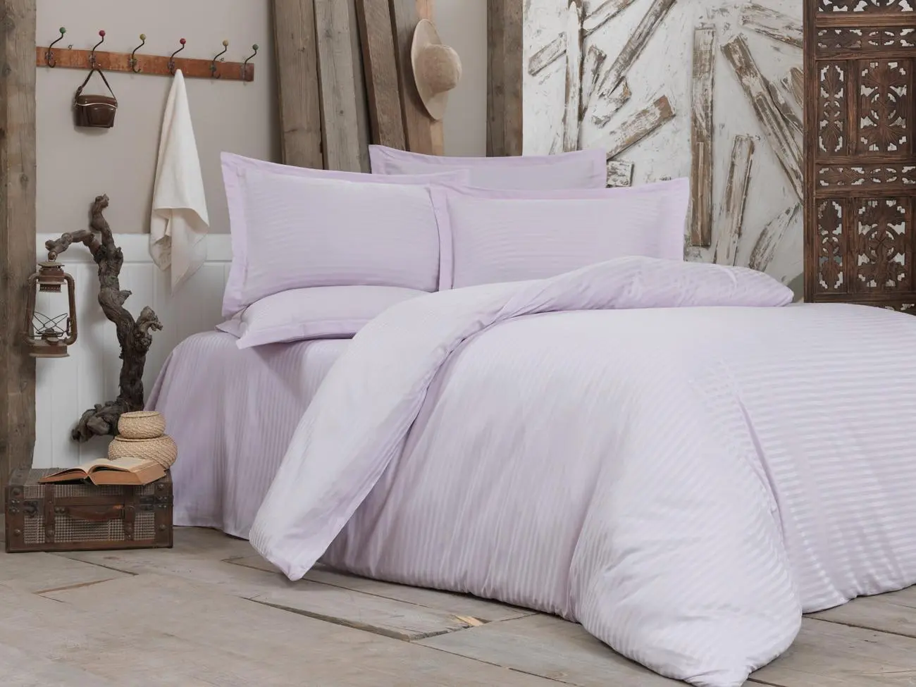 Lenjerie de pat Cottony Stripe Satin de Lux Light Pink №5 Euro