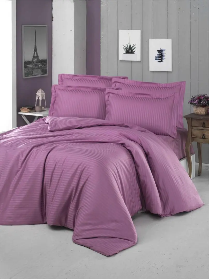Постельное белье Cottony Stripe Satin de Lux Lila Euro