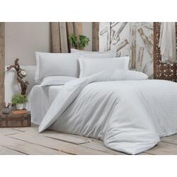 Lenjerie de pat Cottony Stripe Satin de Lux Perla Alba Euro