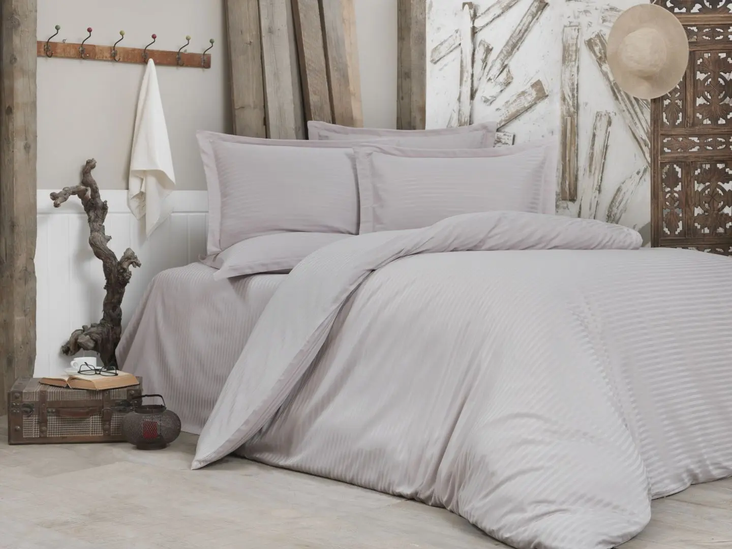 Lenjerie de pat Cottony Stripe Satin de Lux Vizon 2P