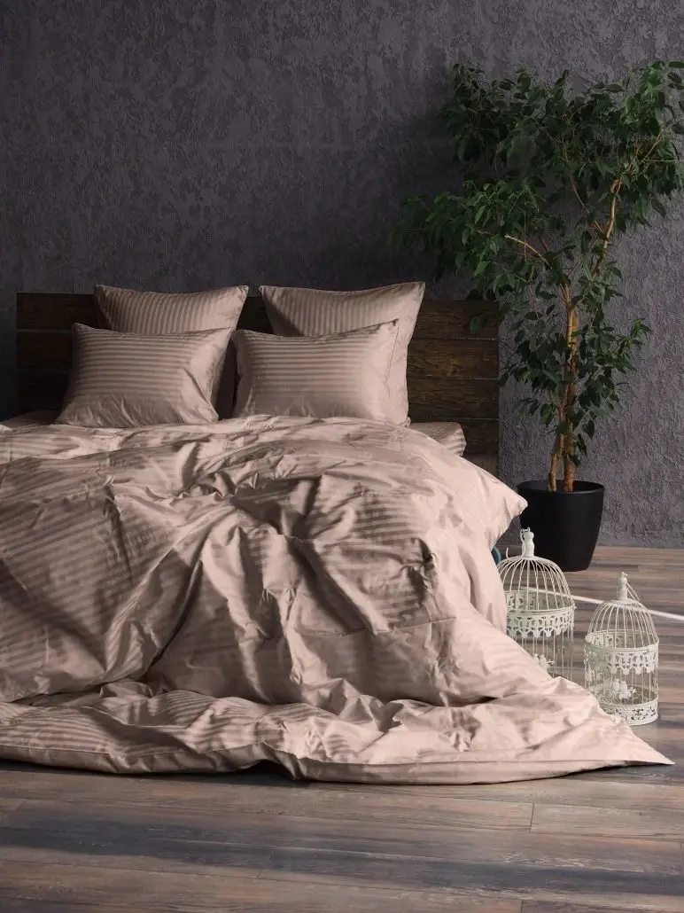 Cearsaf cu elastic Cottony Stripe Satin de Lux 160x200x20 (Light Brown)