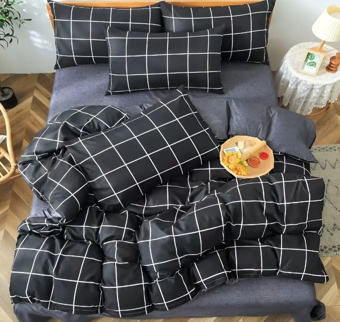 Постельное белье Elegant Home 11304-c (Black/Dark Grey/White)