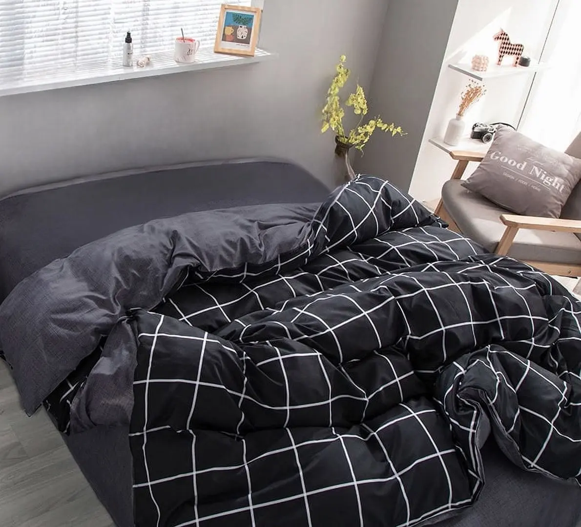 Постельное белье Elegant Home 11304-c (Black/Dark Grey/White)