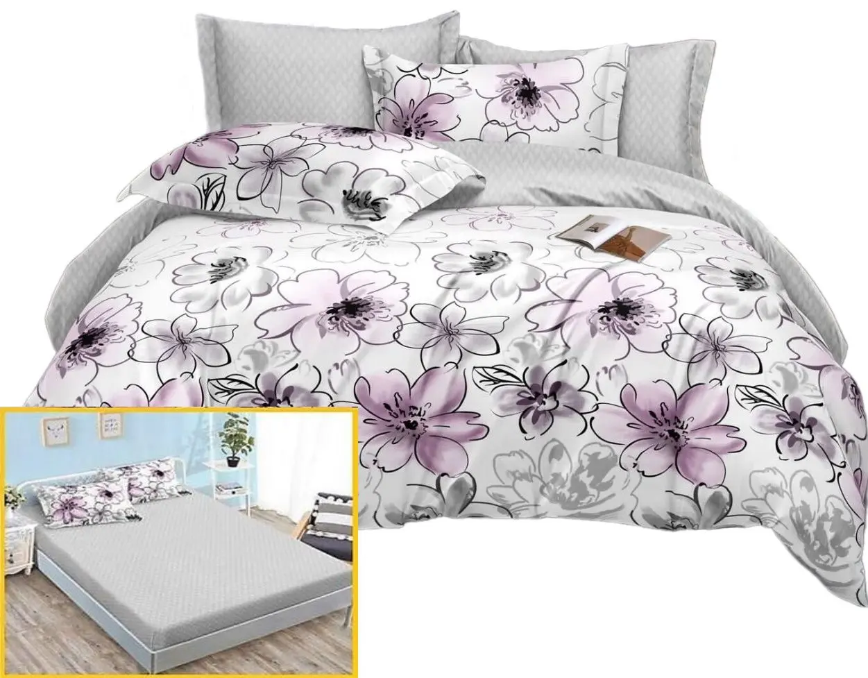 Постельное белье Elegant Home 8461-c (White/Grey/Lilac)