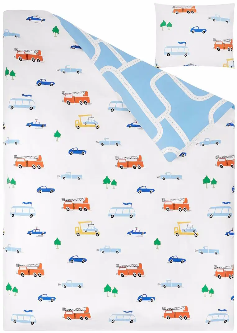 Детское постельное белье Ikea Bergfink транспорт/дороги 3pcs 150х200/50х60см (Синий)