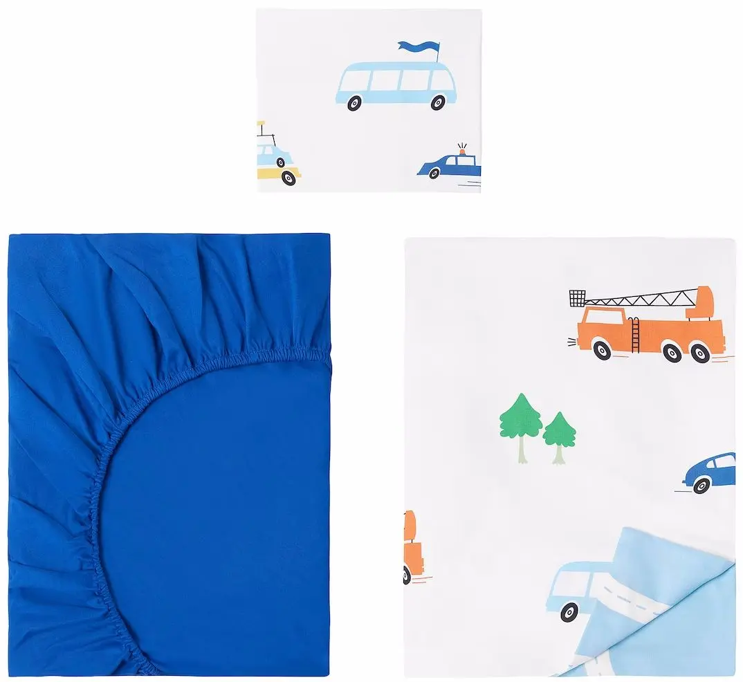 Детское постельное белье Ikea Bergfink транспорт/дороги 3pcs 150х200/50х60см (Синий)