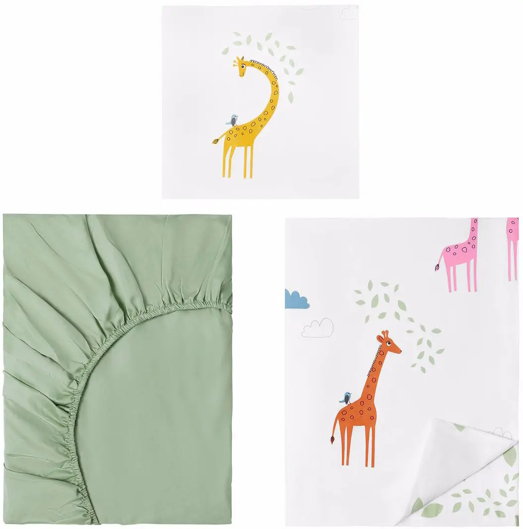 Детское постельное белье Ikea Bergfink жираф 3pcs 150х200/50х60см (Зеленый)