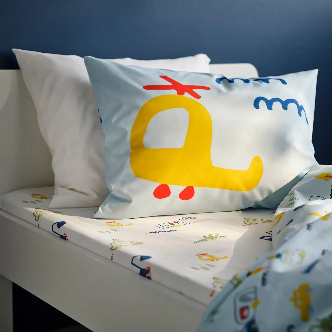 Простынь на резинке Ikea Barndrom узор автомобиля 90x200 (Белый) - 2