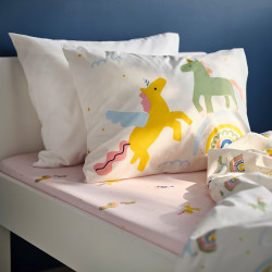 Cearsaf cu elastic Ikea Barndrom model de unicorni 90x200 (Roz) Thumb