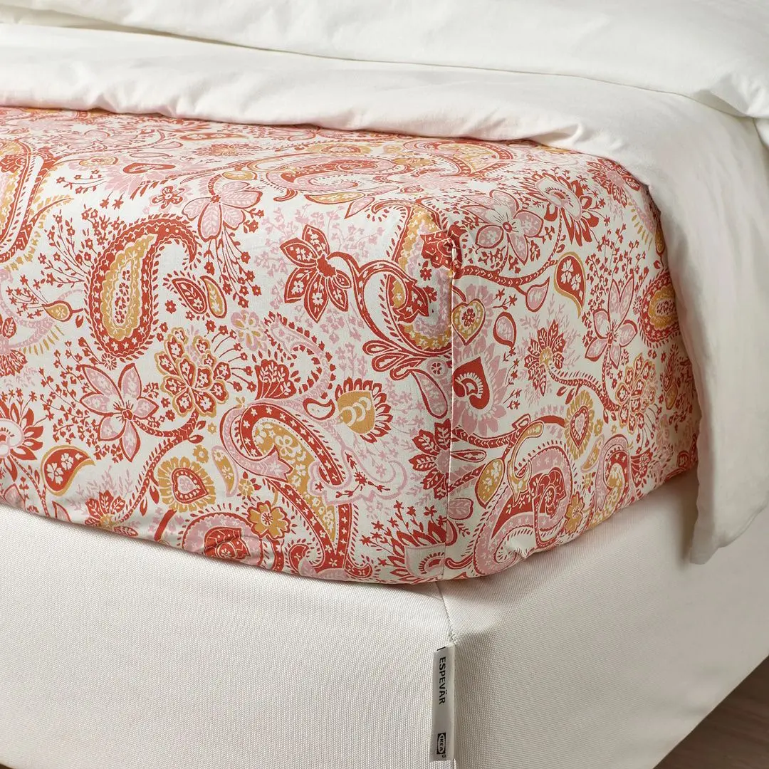 Cearsaf cu elastic Ikea Rodgersia 160x200 (Roz/Alb)