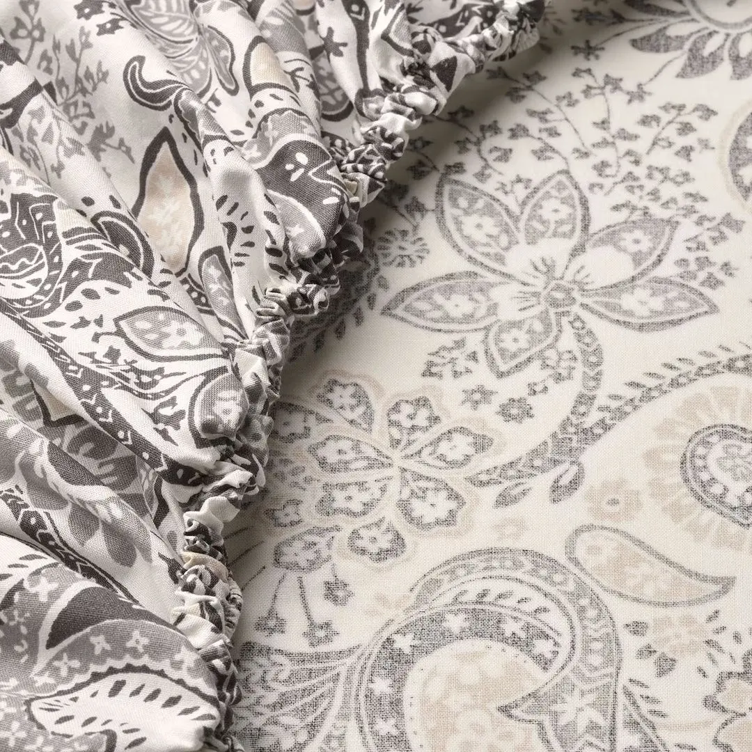 Cearsaf cu elastic Ikea Rodgersia 90x200 (Gri/Alb)