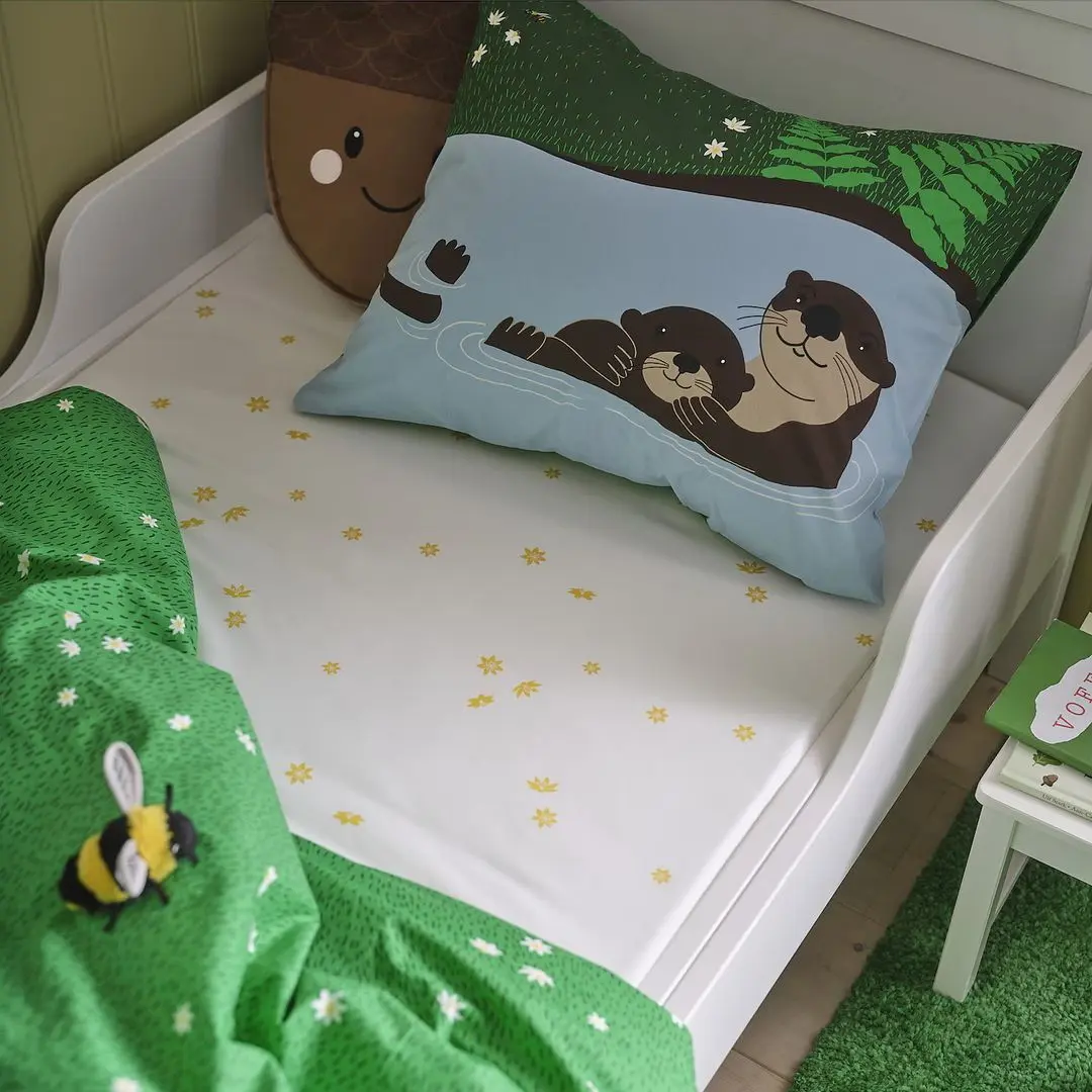 Простынь на резинке Ikea Skogsduva с цветочками 90x200 (Белый/Желтый)