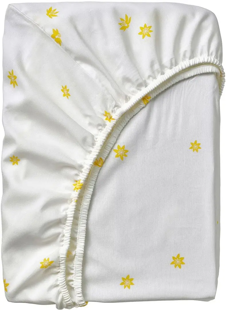 Простынь на резинке Ikea Skogsduva с цветочками 90x200 (Белый/Желтый)