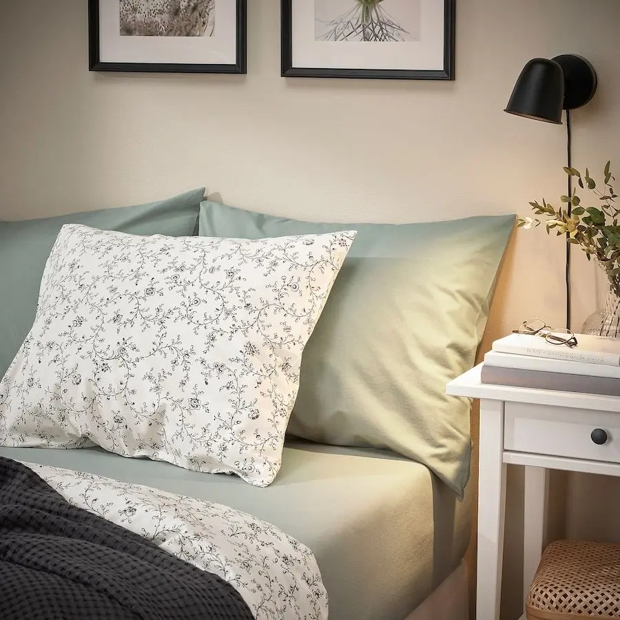 Cearşaf cu elastic Ikea Varvial 90x200 (Gri-Verde)