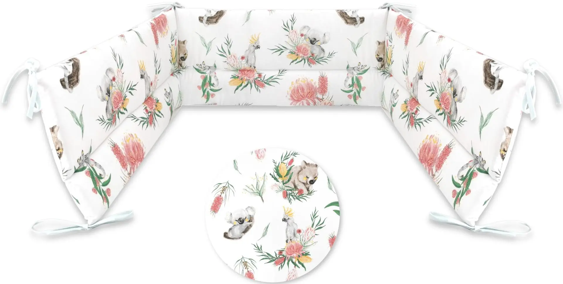 Bara de protectie pentru patut MimiNu Australian Animals (Mint/White) - 2