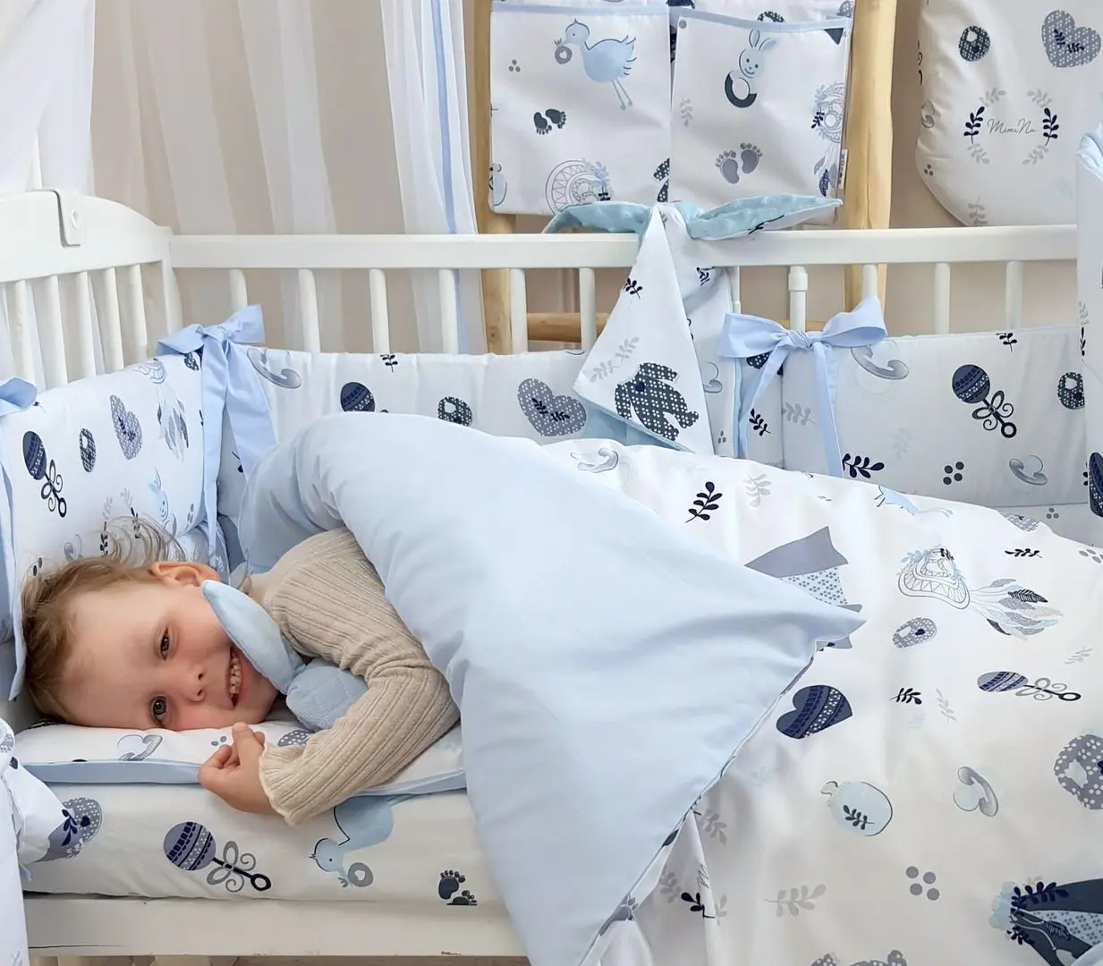 Bara de protectie pentru patut MimiNu Baby Shower (Blue) - 3