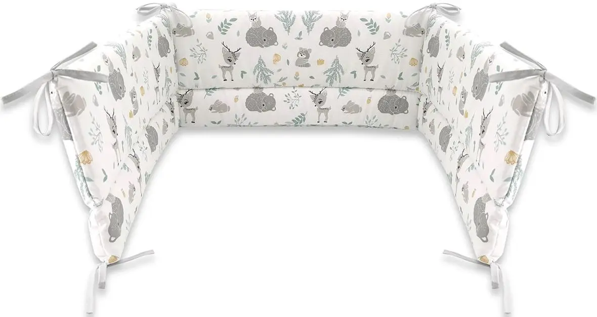 Bara de protectie pentru patut MimiNu Forest Friends (Grey/Mint)