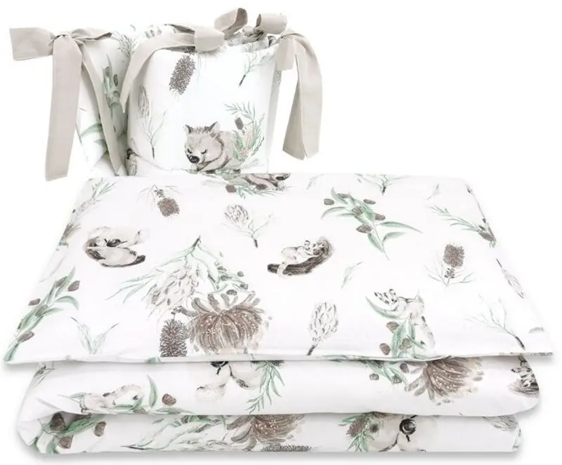 Lenjerie de pat pentru copii MimiNu Australian Animals (Beige/Grey)