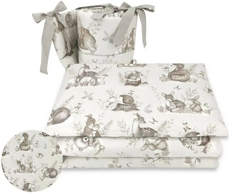 Lenjerie de pat pentru copii MimiNu Calm Forest din 3 piese (Beige)