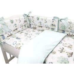 Lenjerie de pat pentru copii MimiNu Deer And Hedgehog (White/Mint) Thumb