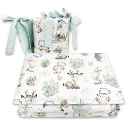 Lenjerie de pat pentru copii MimiNu Deer And Hedgehog (White/Mint)