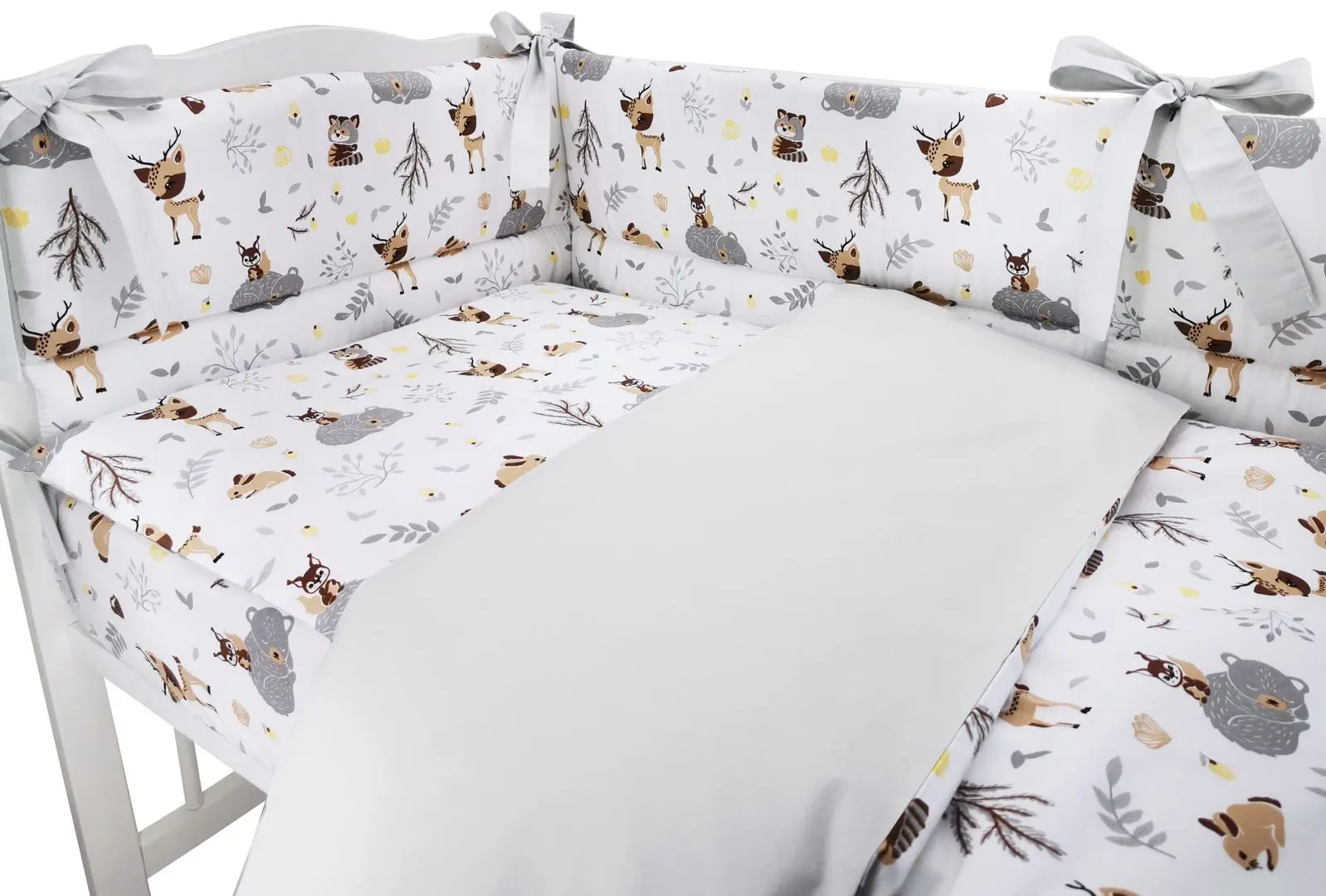 Lenjerie de pat pentru copii MimiNu Forest Friends (Grey/Beige) - 2