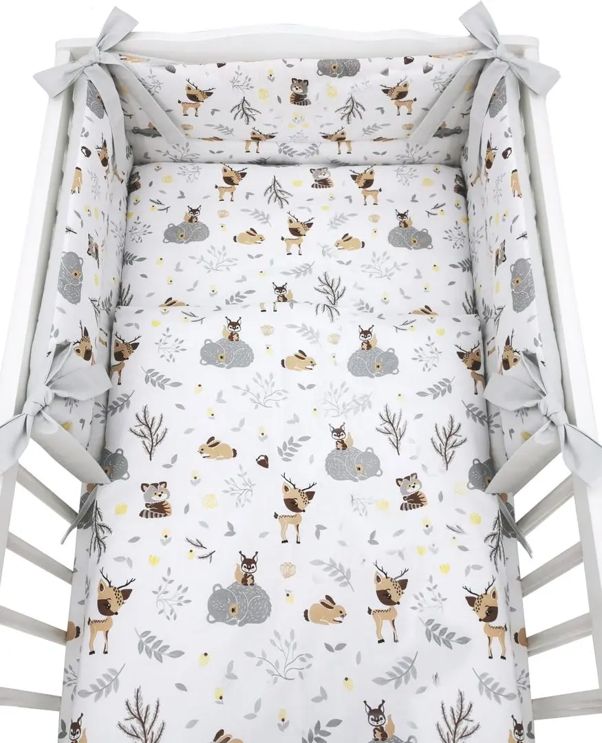 Lenjerie de pat pentru copii MimiNu Forest Friends (Grey/Beige) - 3