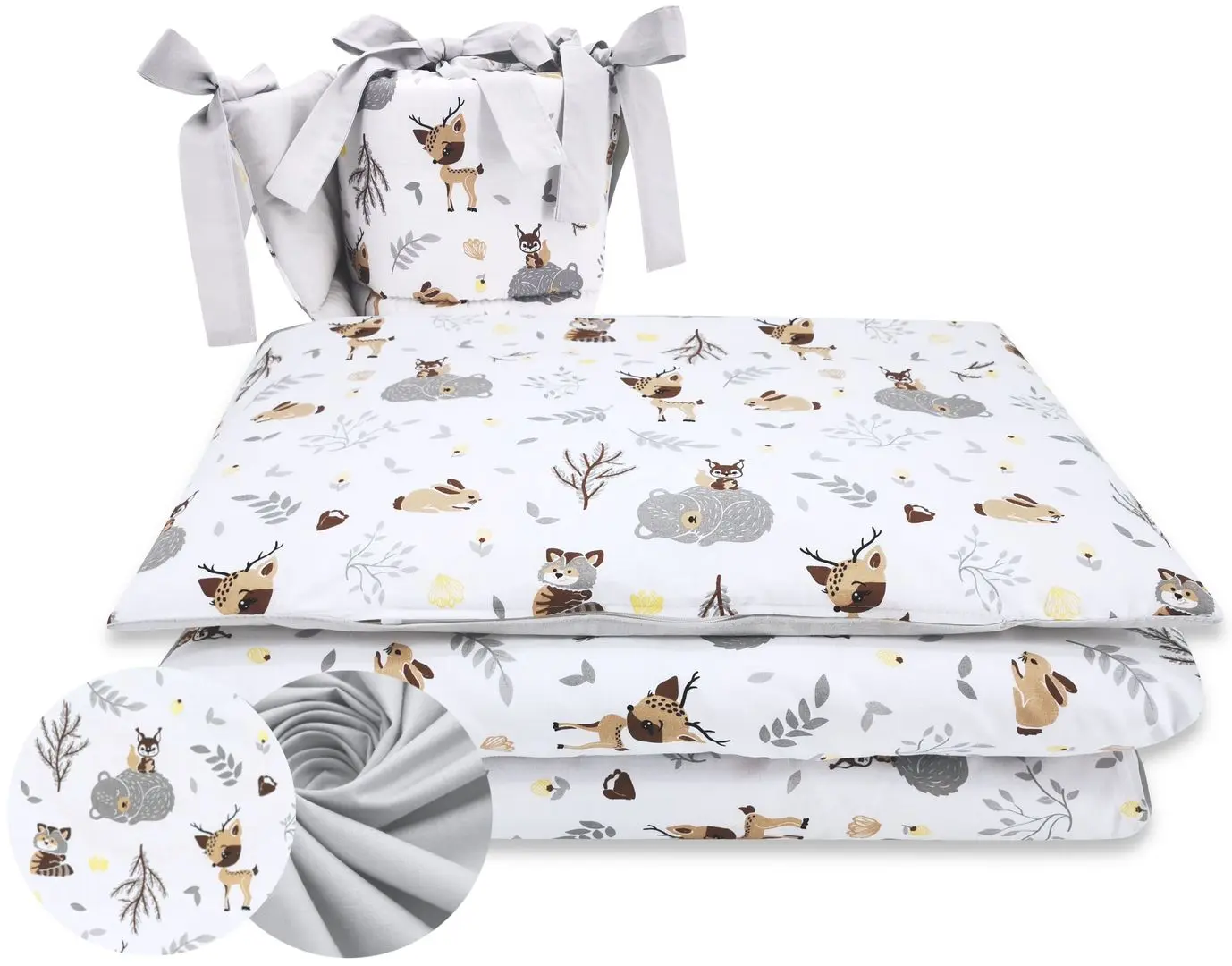 Lenjerie de pat pentru copii MimiNu Forest Friends (Grey/Beige)