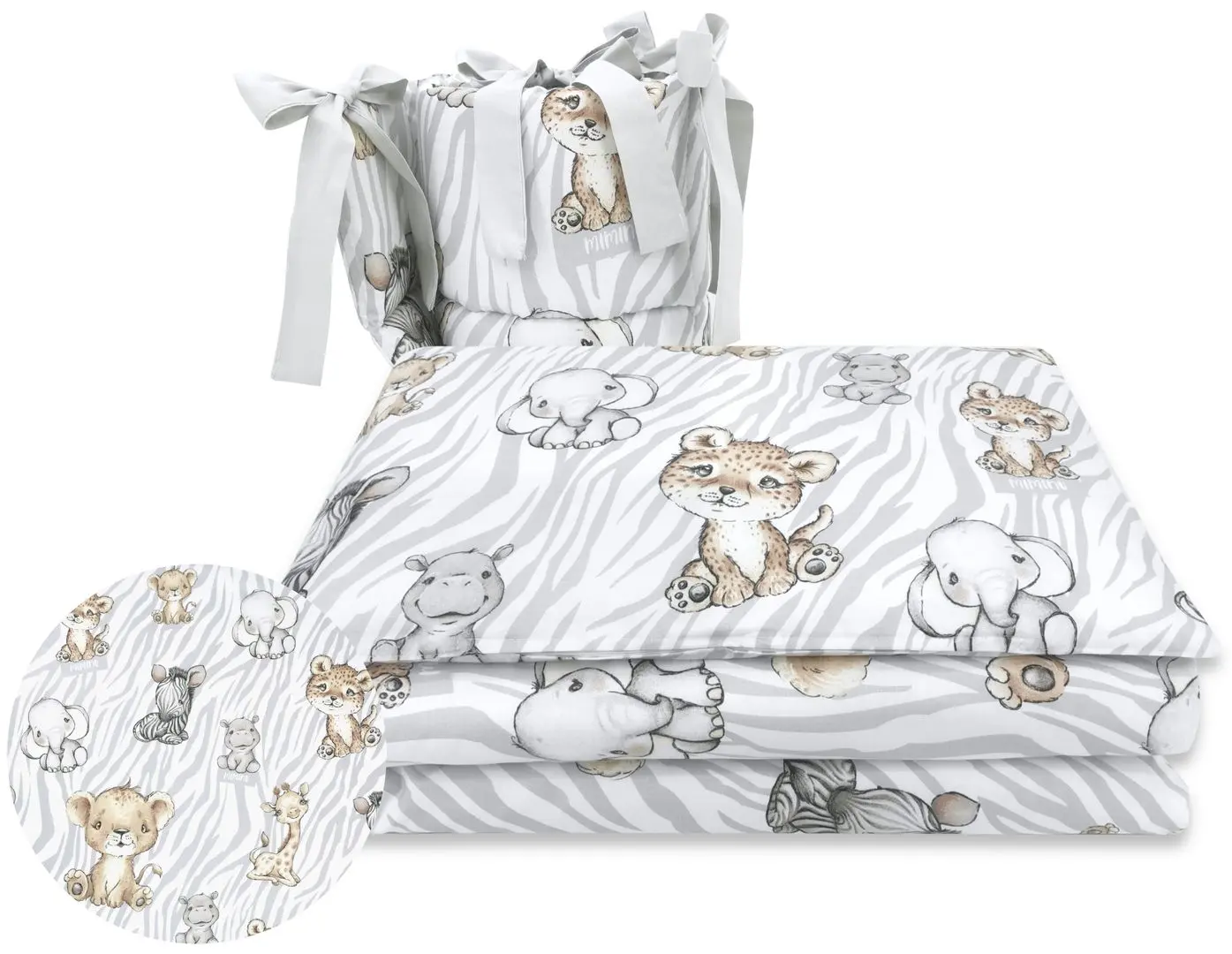 Lenjerie de pat pentru copii MimiNu Safari Natural (Grey)