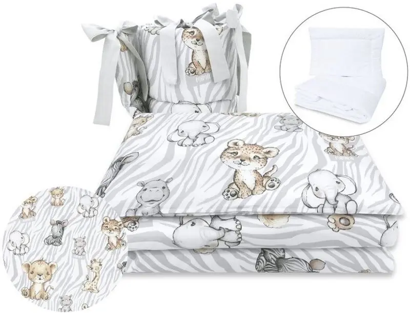 Lenjerie de pat pentru copii MimiNu Safari Natural din 8 piese (Gray) - 2