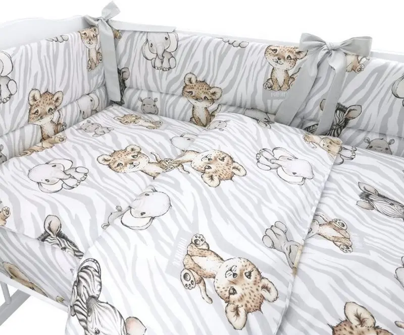Lenjerie de pat pentru copii MimiNu Safari Natural din 8 piese (Gray) - 3