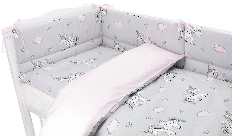 Lenjerie de pat pentru copii MimiNu Unicorn (Pink/Grey) - 2