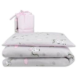 Lenjerie de pat pentru copii MimiNu Unicorn (Pink/Grey)