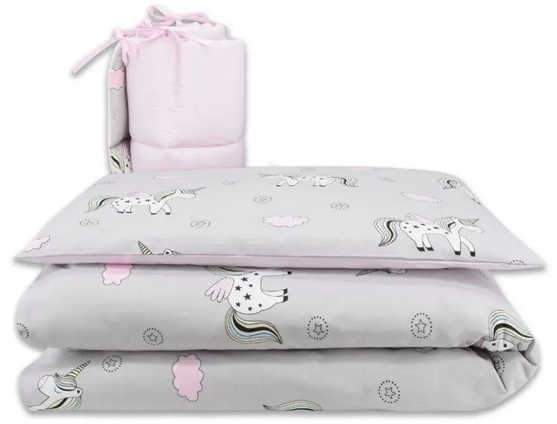 Lenjerie de pat pentru copii MimiNu Unicorn (Pink/Grey)