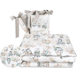 Lenjerie de pat pentru copii MimiNu Zoo on Bikes Nugat din 3 piese (Beige)