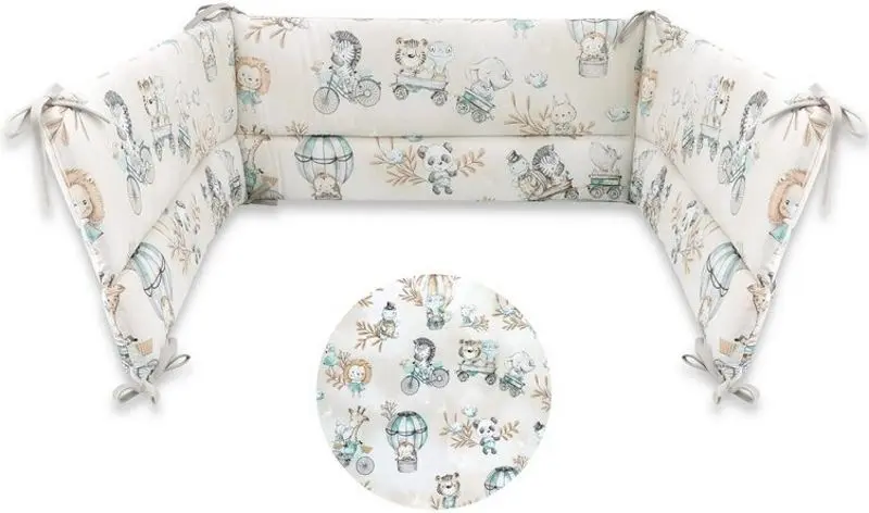 Lenjerie de pat pentru copii MimiNu Zoo on Bikes Nugat din 8 piese (Beige) - 3