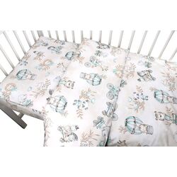Lenjerie de pat pentru copii MimiNu Zoo on Bikes Nugat din 8 piese (Beige) Thumb