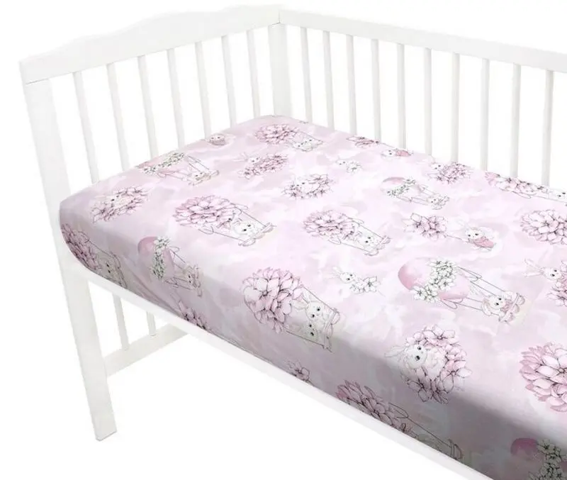 Cearsaf cu elastic MimiNu Awesome Bunnies 60x120 (Pink) - 2
