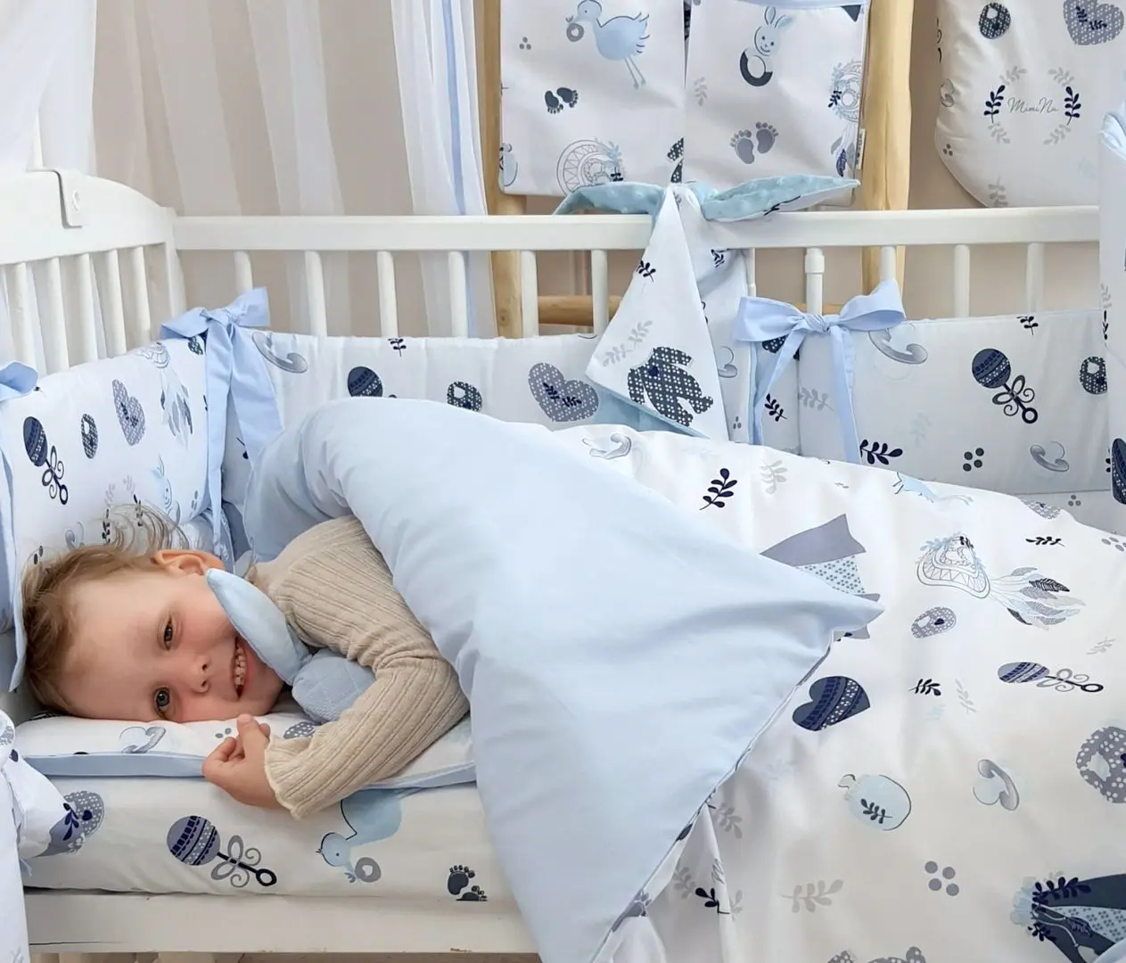 Cearsaf cu elastic MimiNu Baby Shower 70x140 (Blue) - 4