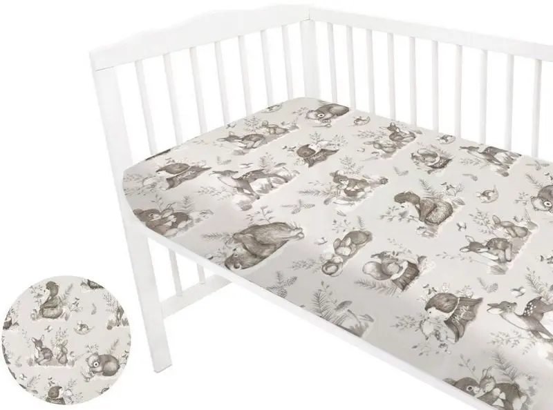 Cearsaf cu elastic MimiNu Calm Forest 60x120 (Beige) - 2